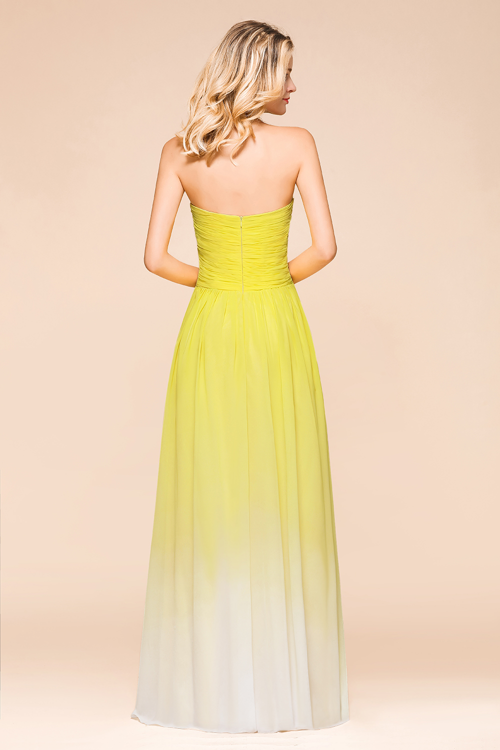 Pretty Strapless Backless A-line Floor-length Chiffon Ruched Bridesmaid Dress