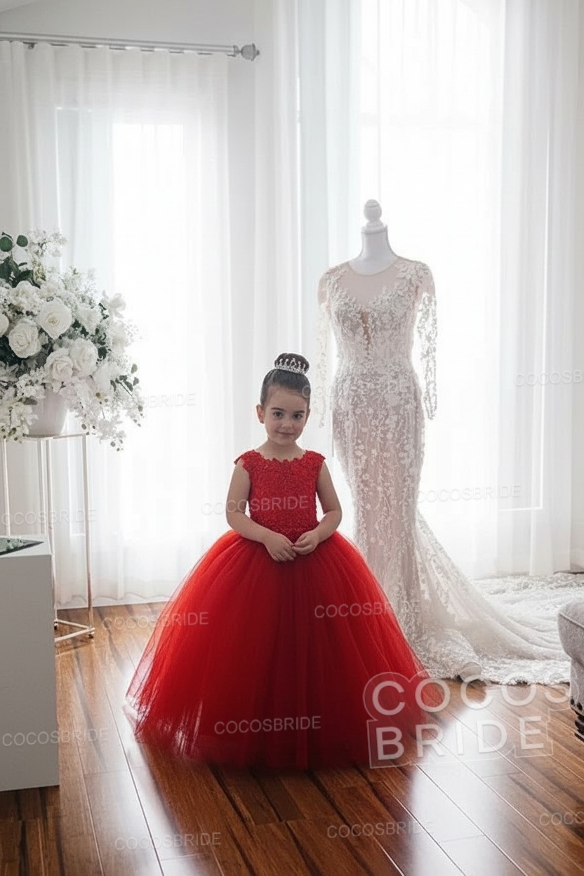 Cute Tulle Ivory Sleeveless Ball Gown Flower Girl Dresses