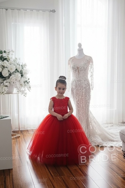 Cute Tulle Ivory Sleeveless Ball Gown Flower Girl Dresses