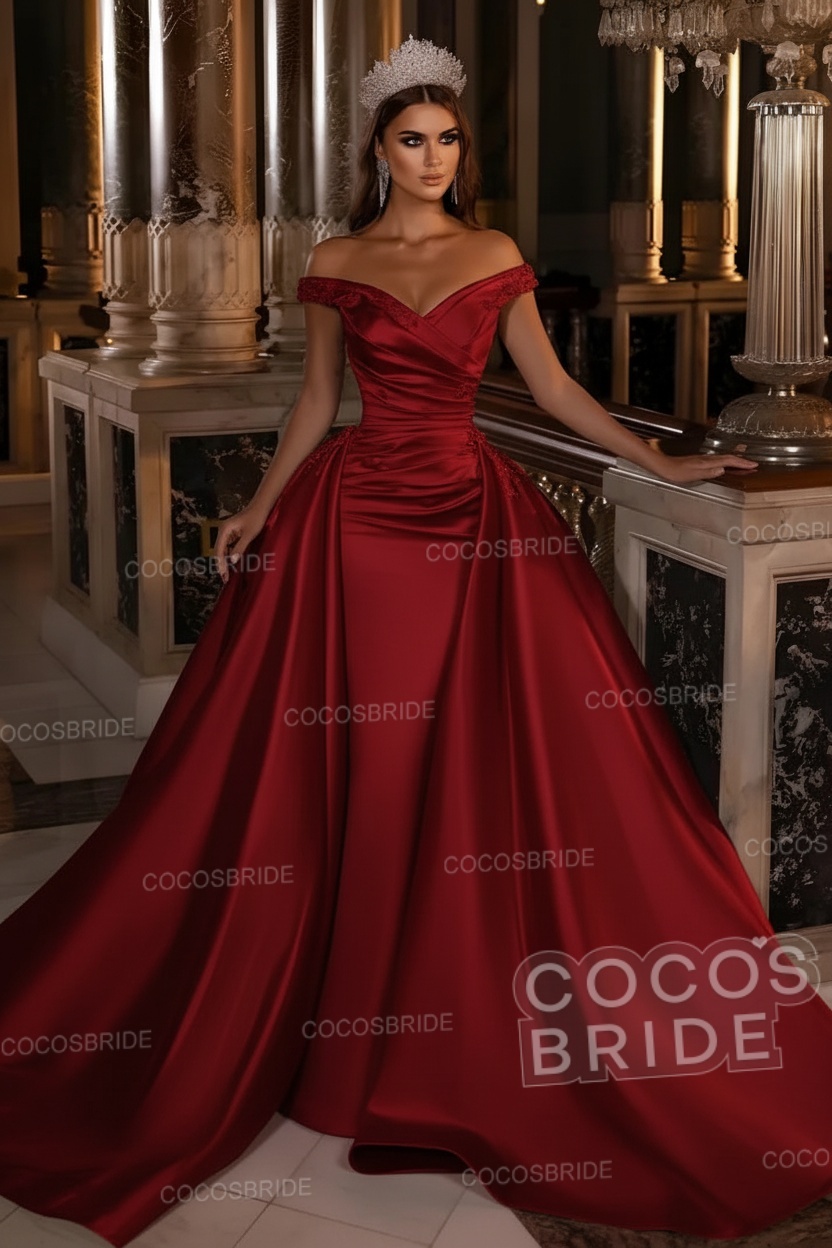 Gorgeous Long Mermaid Off the Shoulder Satin Wedding Dress