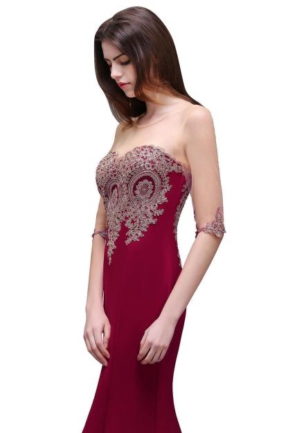 Red Half Sleeves Appliques Mermaid Beads Bridesmaid Dresses