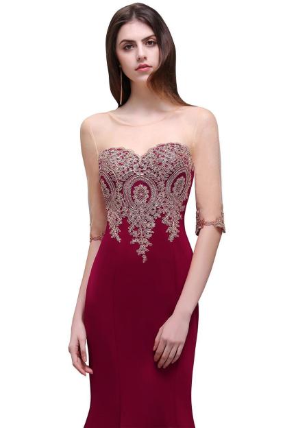 Red Half Sleeves Appliques Mermaid Beads Bridesmaid Dresses