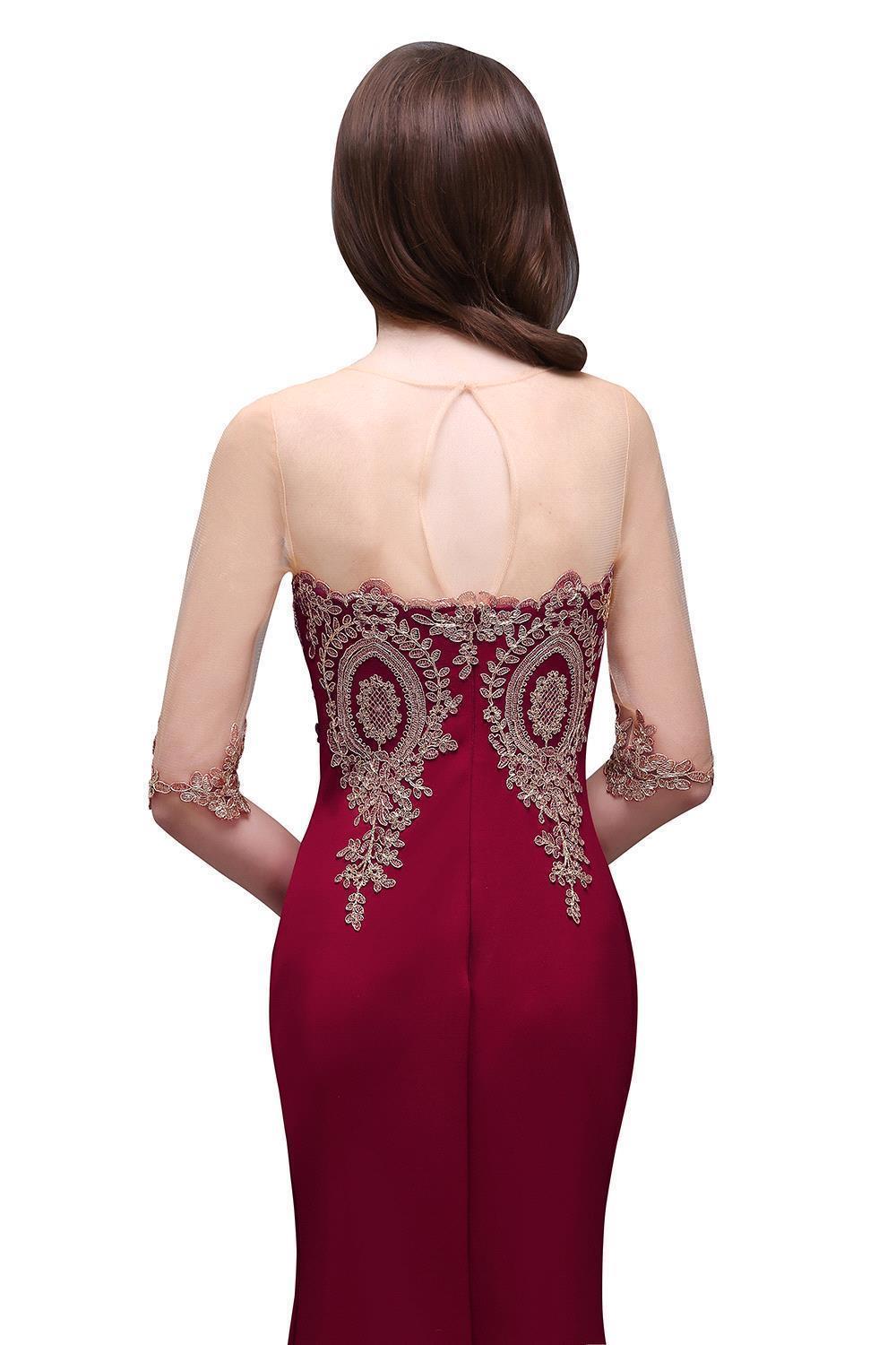 Red Half Sleeves Appliques Mermaid Beads Bridesmaid Dresses