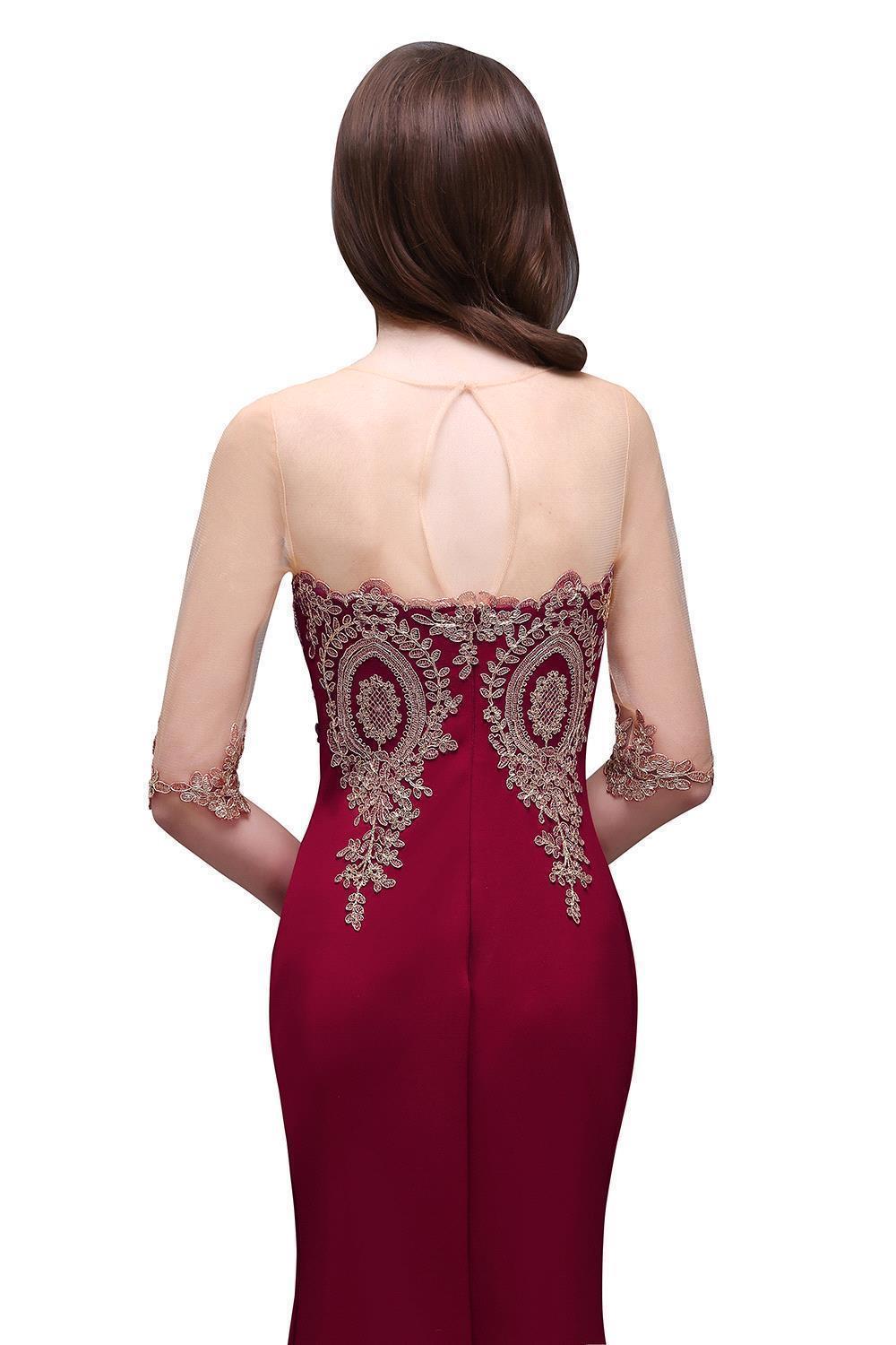 Red Half Sleeves Appliques Mermaid Beads Bridesmaid Dresses