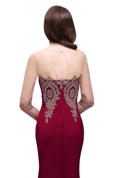 Red Half Sleeves Appliques Mermaid Beads Bridesmaid Dresses