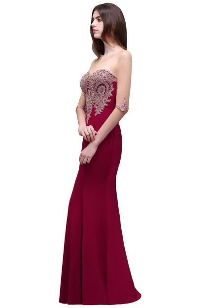 Red Half Sleeves Appliques Mermaid Beads Bridesmaid Dresses