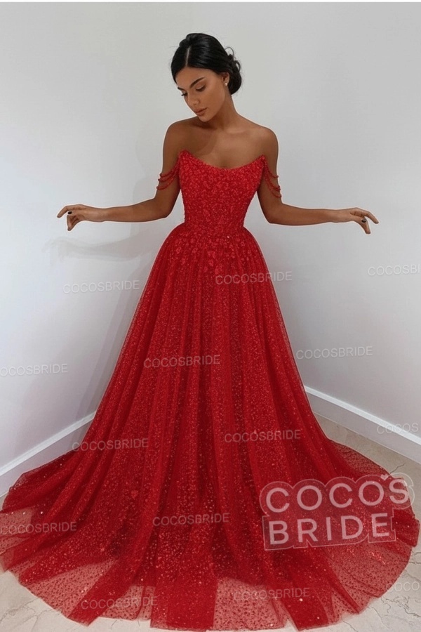 Long A-line Sparkly Sleeveless Sequined Formal Prom Dress