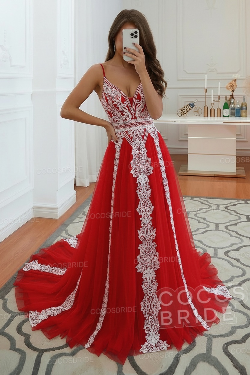 Long A-line Ruffles Open Back Tulle Lace Wedding Dress