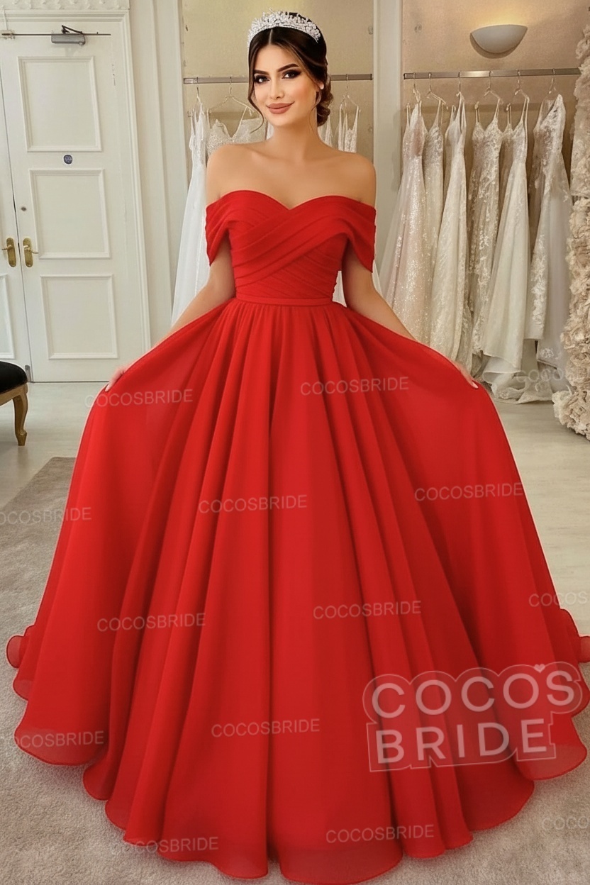 Long A-line off the Shoulder White Wedding Dress