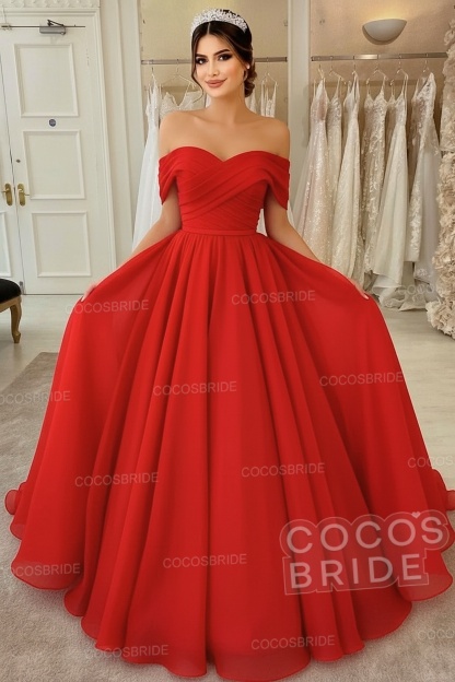 Long A-line off the Shoulder White Wedding Dress