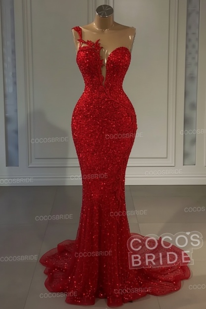 Long Mermaid Sweetheart Tulle Sequin Formal Prom Dress