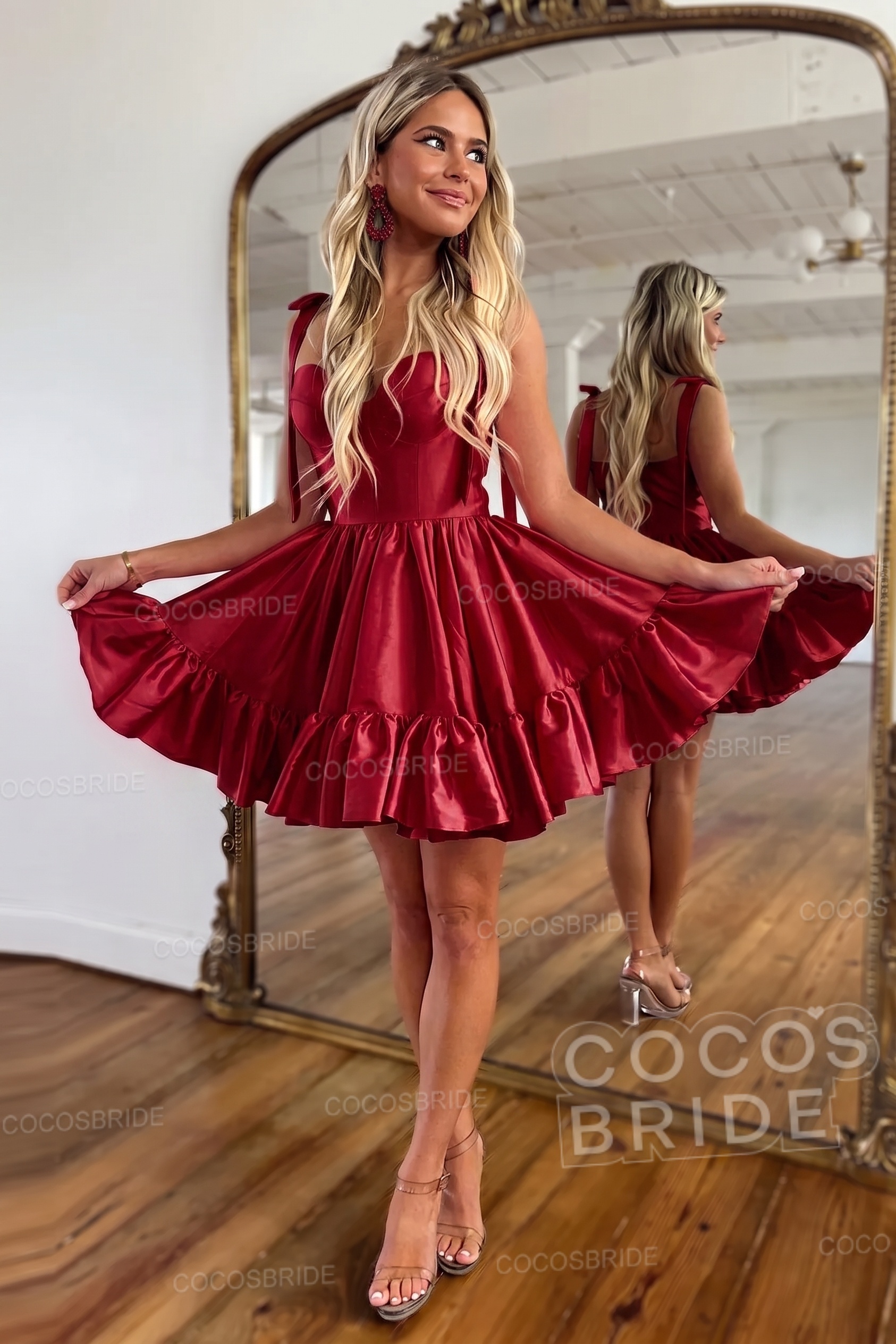 Simple Pink A-Line Short Satin Sweetheart Homecoming Dress