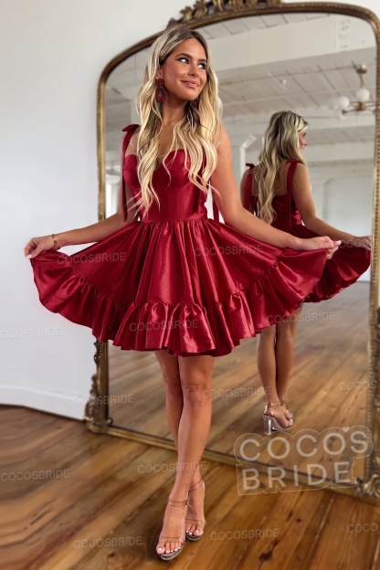 Simple Pink A-Line Short Satin Sweetheart Homecoming Dress