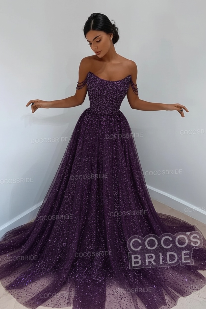 Long A-line Sparkly Sleeveless Sequined Formal Prom Dress