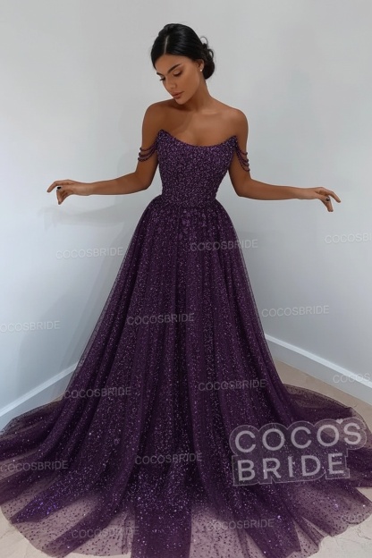 Long A-line Sparkly Sleeveless Sequined Formal Prom Dress