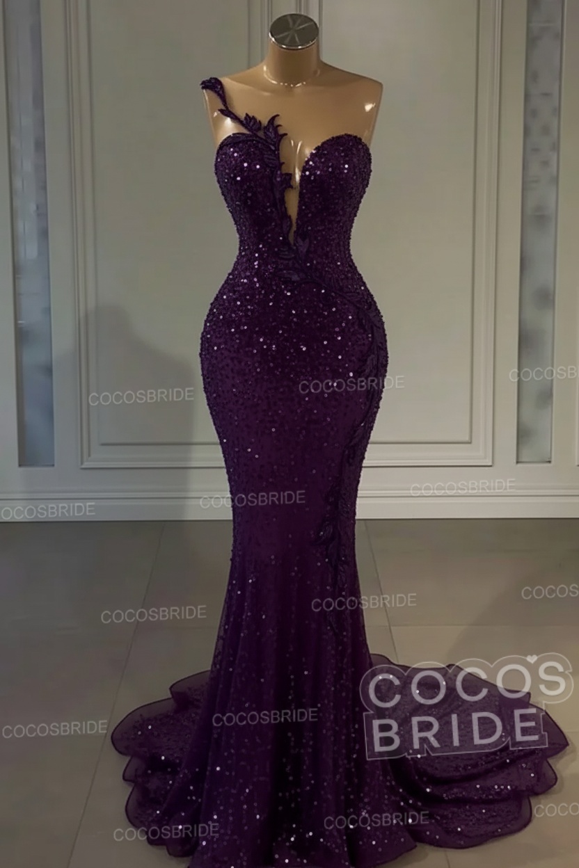 Long Mermaid Sweetheart Tulle Sequin Formal Prom Dress