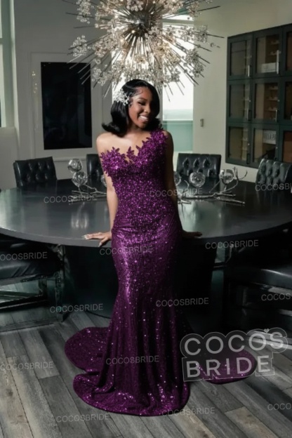 One Shoulder Sleeveless Mermaid Prom Dress with Beaded