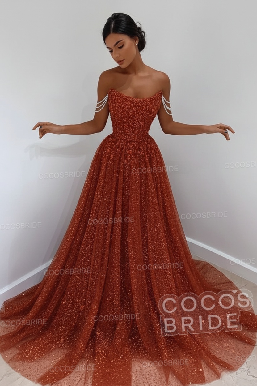 Long A-line Sparkly Sleeveless Sequined Formal Prom Dress