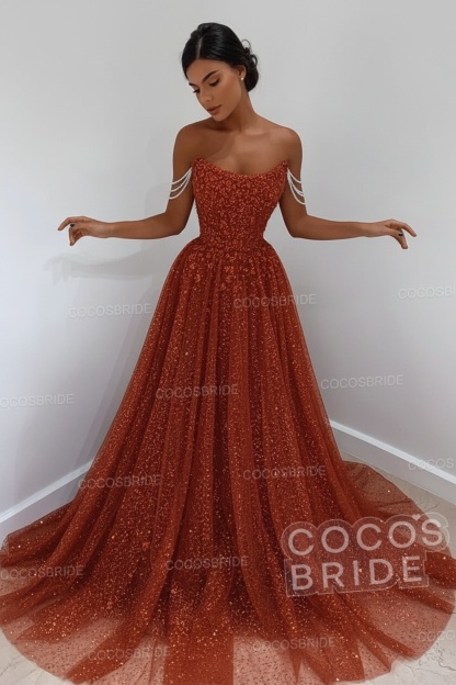 Long A-line Sparkly Sleeveless Sequined Formal Prom Dress