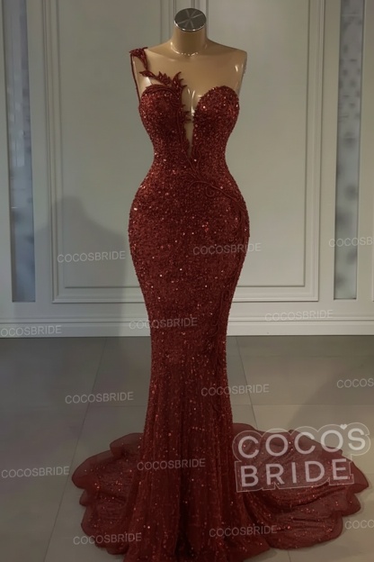 Long Mermaid Sweetheart Tulle Sequin Formal Prom Dress