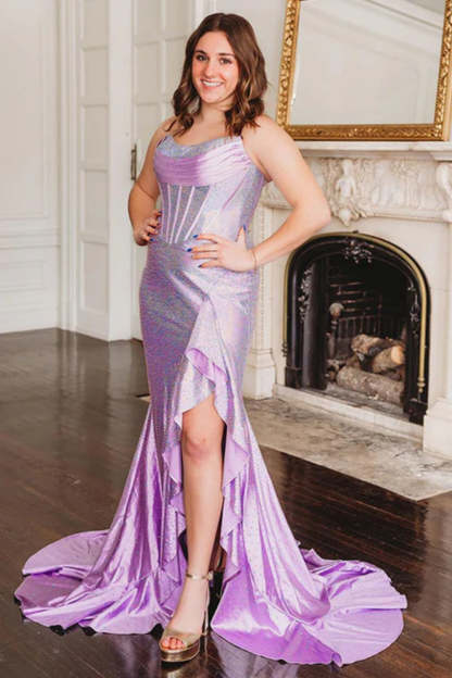 Cocosbride Strapless Sleeveless Sequined Mermaid Prom Dress with Split