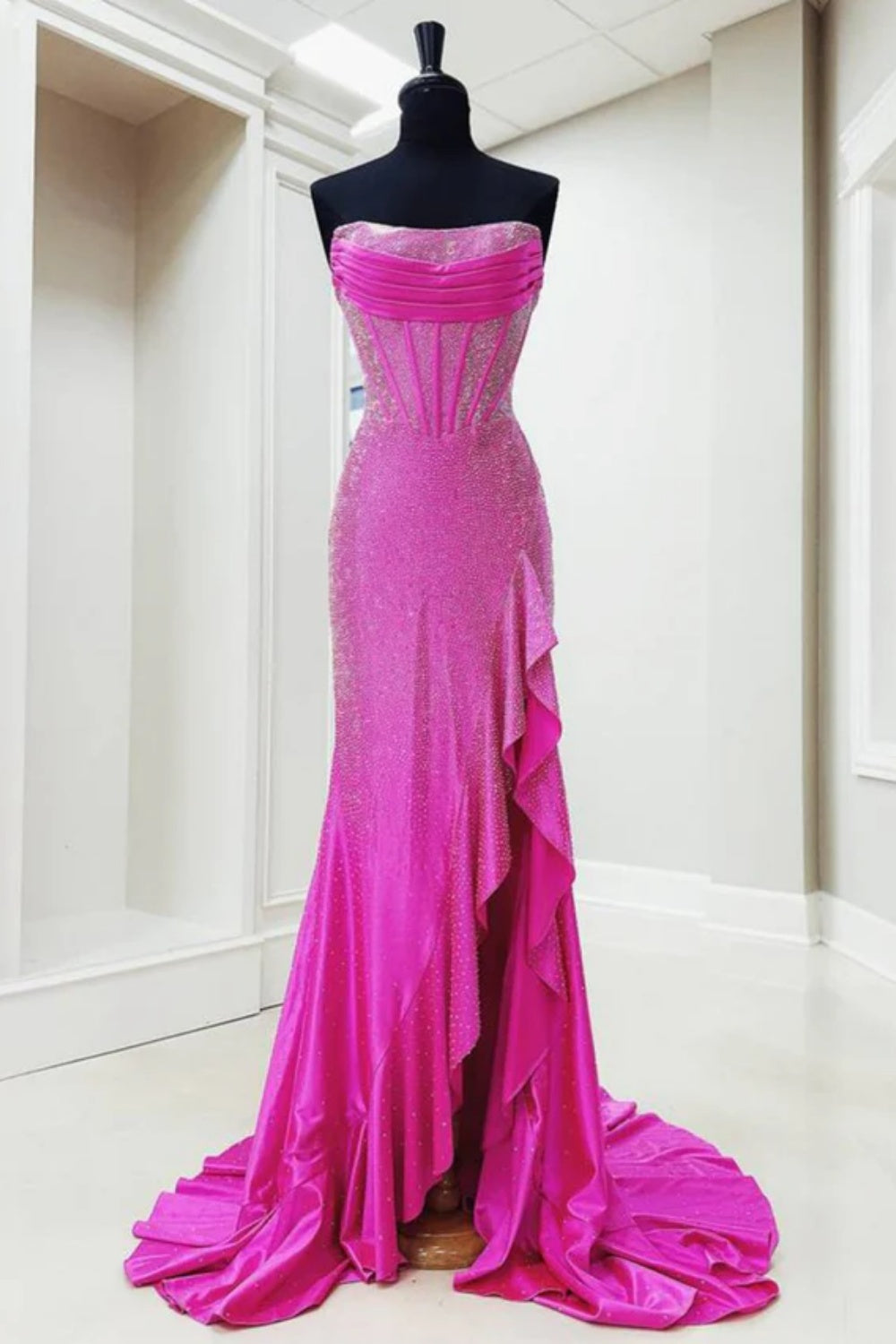 Cocosbride Strapless Sleeveless Sequined Mermaid Prom Dress with Split