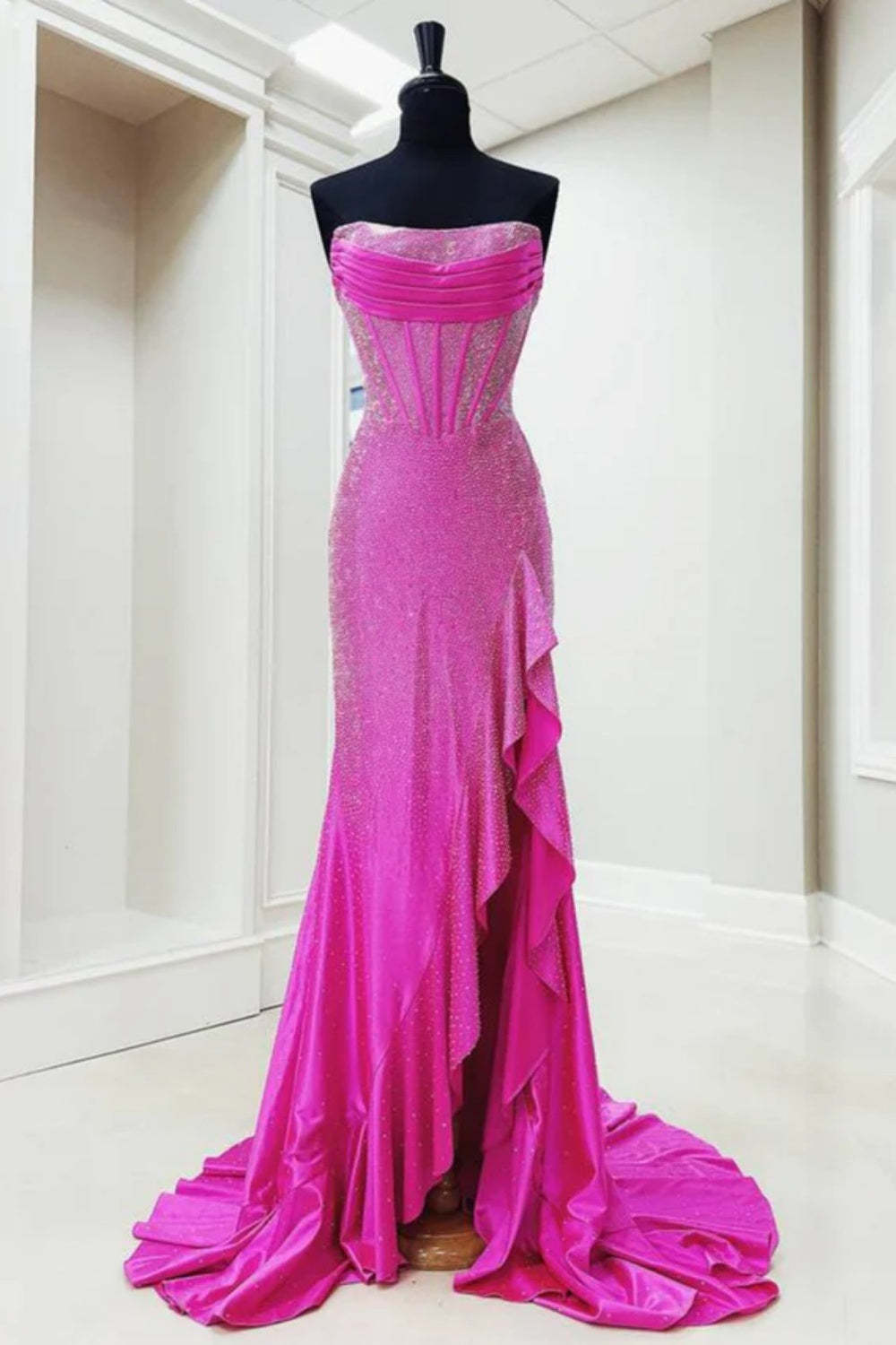 Cocosbride Strapless Sleeveless Sequined Mermaid Prom Dress with Split