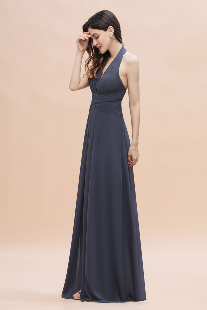 Sexy Halter Deep V-neck A-Line Chiffon Floor-length Bridesmaid Dress