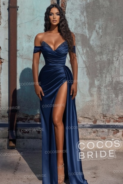 Sexy Long Off the Shoulder Deep V-neck Sequins Ruffles Prom Dress With Slit