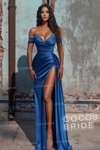 Sexy Long Off the Shoulder Deep V-neck Sequins Ruffles Prom Dress With Slit