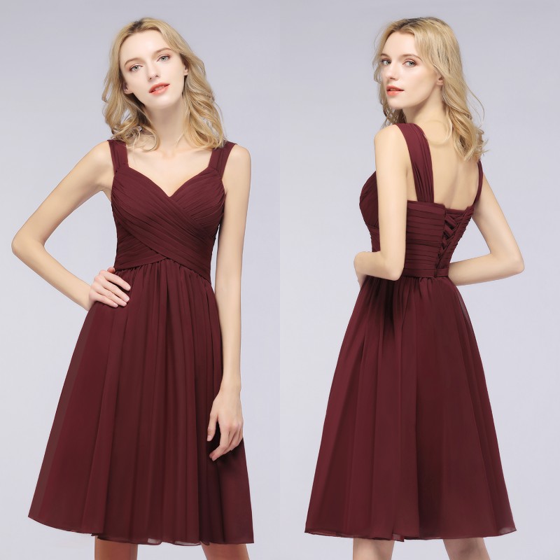 BM0410 Sexy Ruffles Straps Sleeveless Short Bridesmaid Dresses