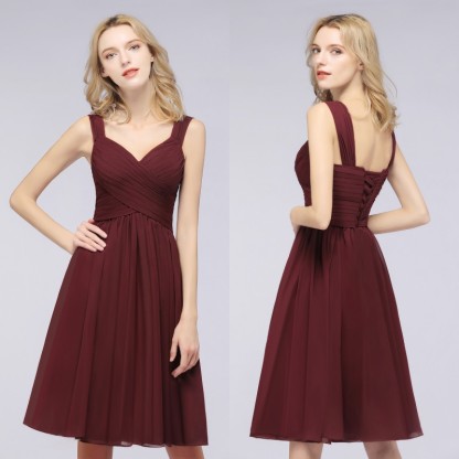 BM0410 Sexy Ruffles Straps Sleeveless Short Bridesmaid Dresses