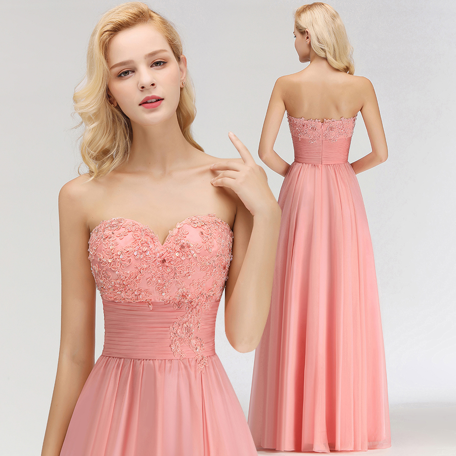 Sexy Sweetheart A-Line Appliques Long Chiffon Bridesmaid Dress