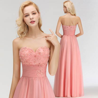 Sexy Sweetheart A-Line Appliques Long Chiffon Bridesmaid Dress