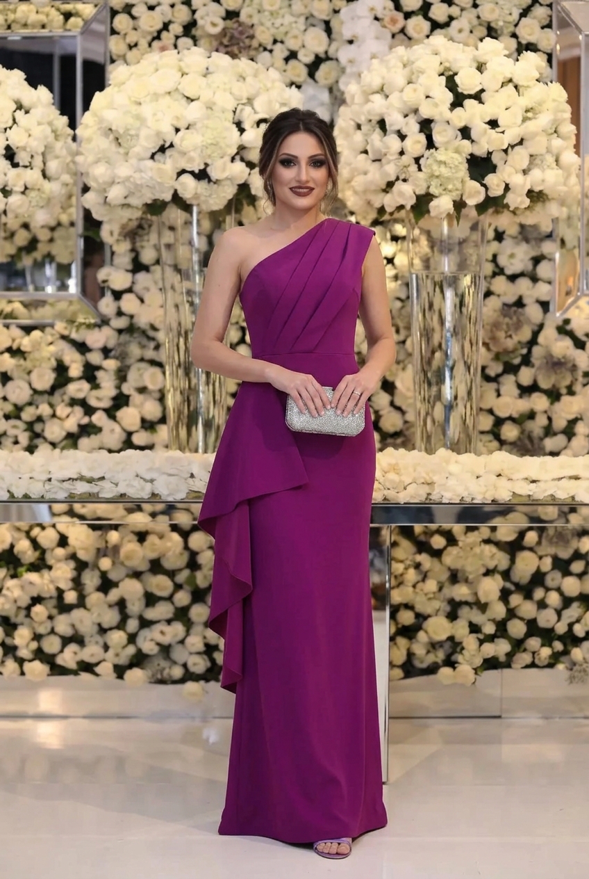 Sheath One Shoulder Floor-Length Satin Mother Of The Bride Dresses With Back Slit