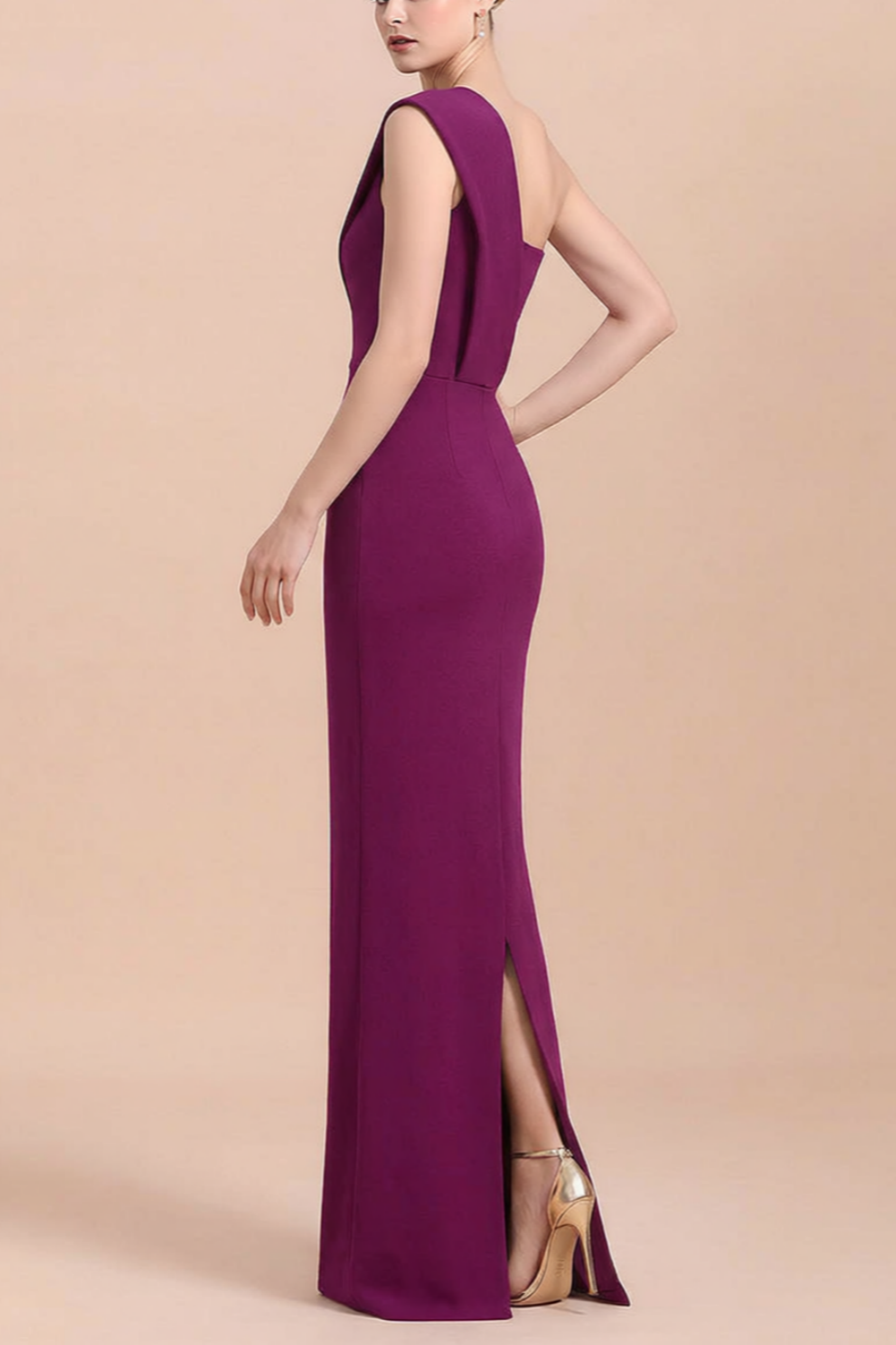 Sheath One Shoulder Floor-Length Satin Mother Of The Bride Dresses With Back Slit