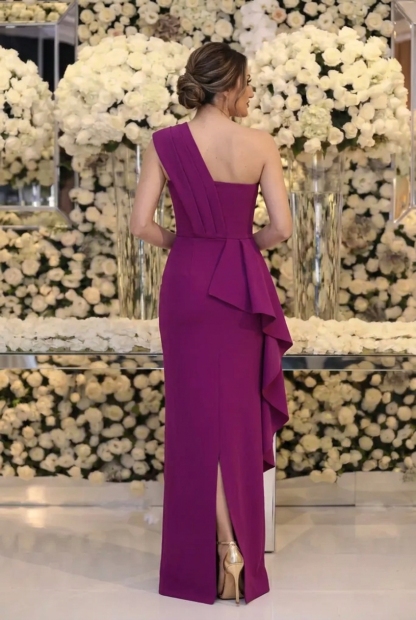 Sheath One Shoulder Floor-Length Satin Mother Of The Bride Dresses With Back Slit