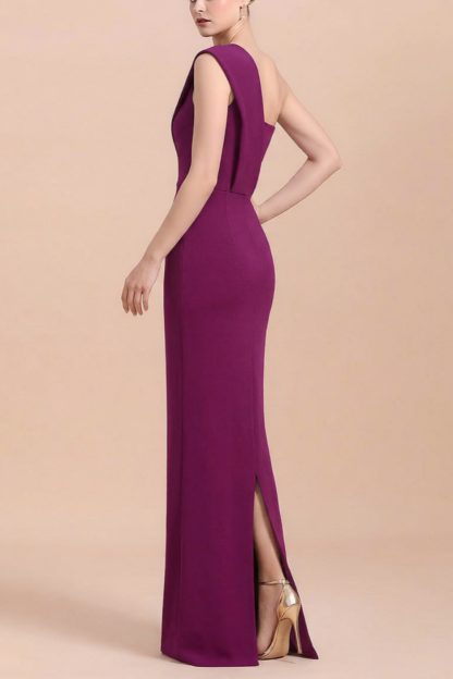Sheath One Shoulder Floor-Length Satin Mother Of The Bride Dresses With Back Slit