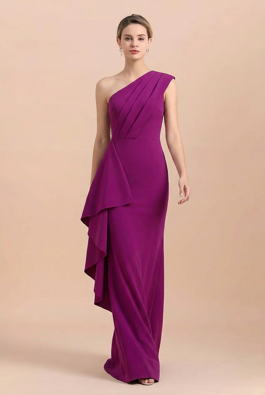 Sheath One Shoulder Floor-Length Satin Mother Of The Bride Dresses With Back Slit