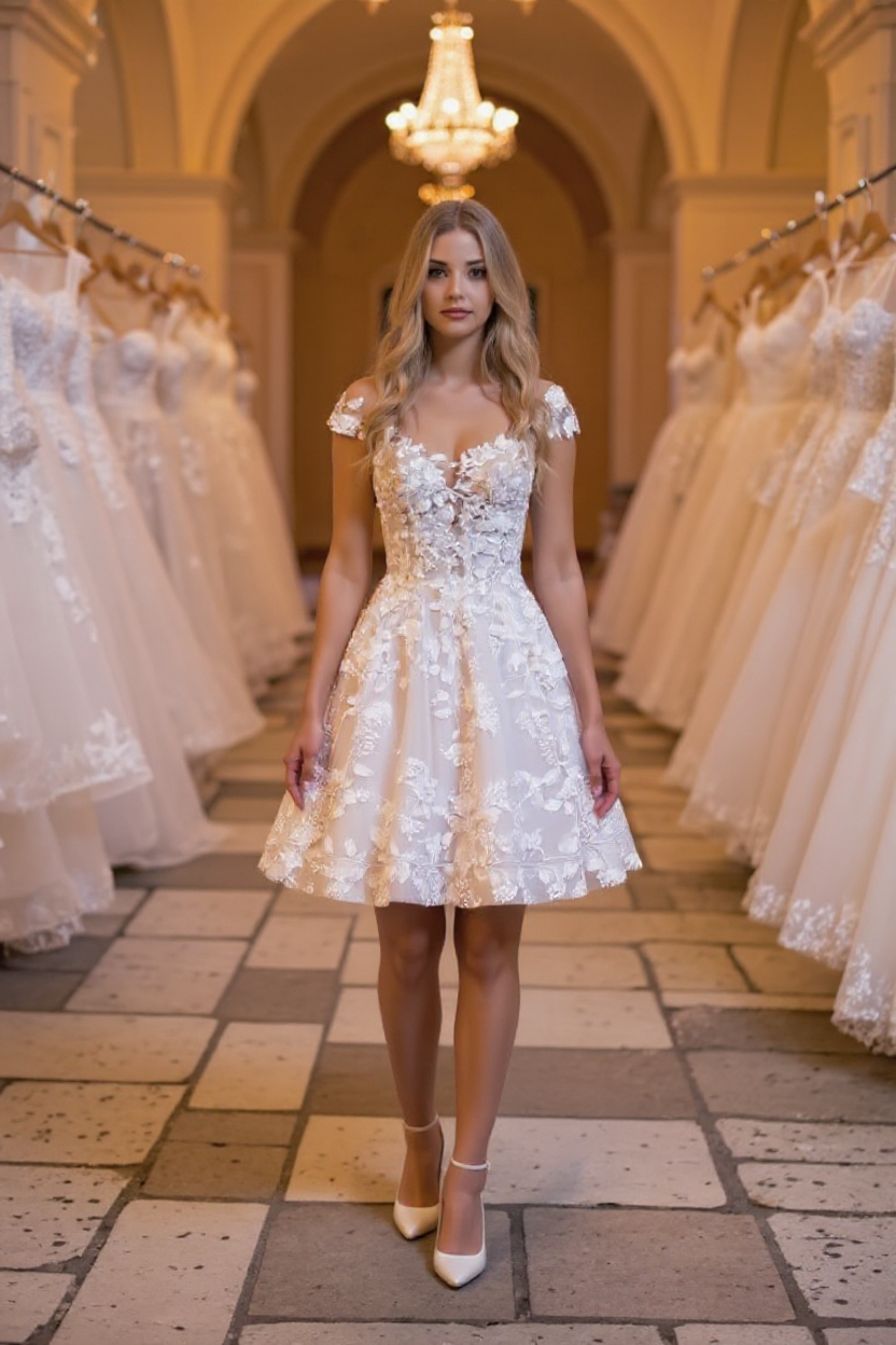 Short A-Line Bateau Appliques Lace Backless Wedding Dress