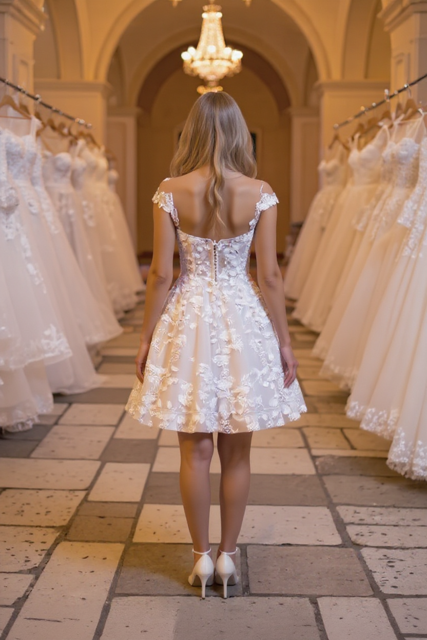 Short A-Line Bateau Appliques Lace Backless Wedding Dress