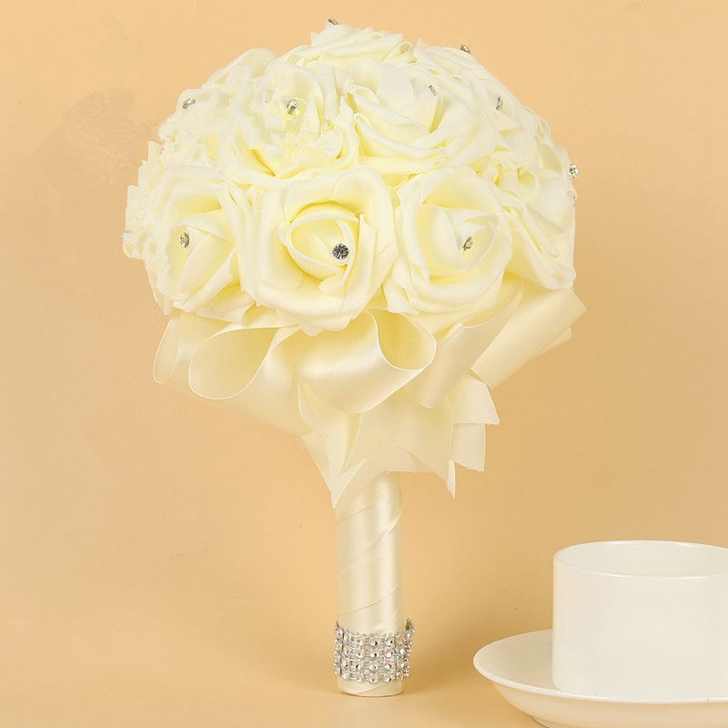 Green Silk Beading Rose Bouquet with Colorful Ribbons