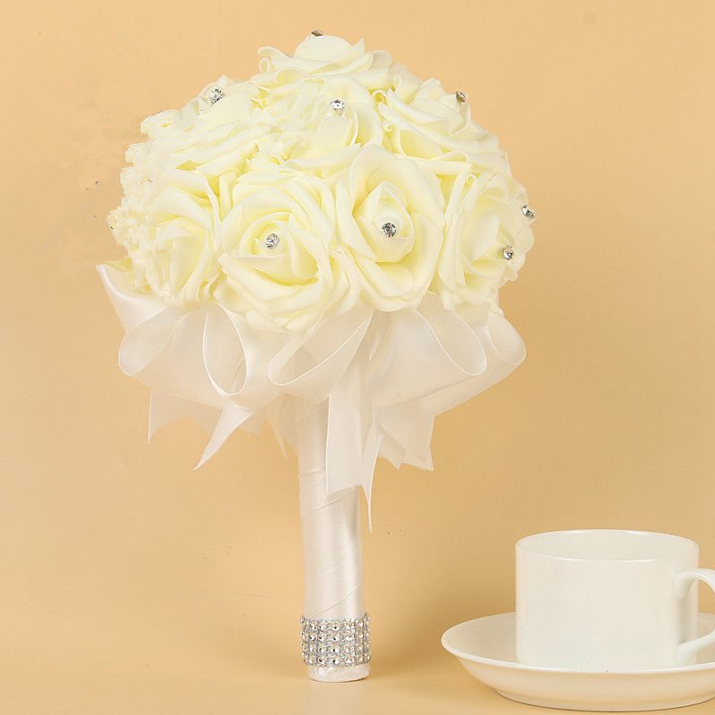 Green Silk Beading Rose Bouquet with Colorful Ribbons