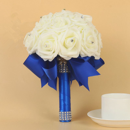 Green Silk Beading Rose Bouquet with Colorful Ribbons