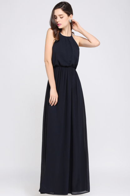 Simple A-Line Chiffon Halter Sleeveless Floor-Length Bridesmaid Dresses