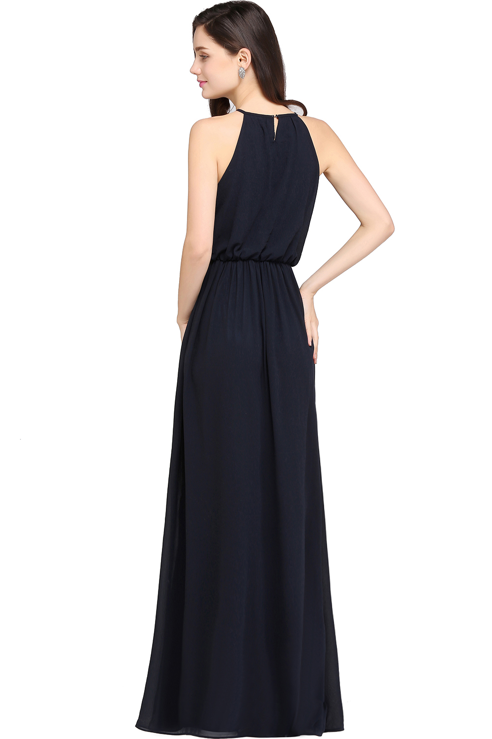Simple A-Line Chiffon Halter Sleeveless Floor-Length Bridesmaid Dresses