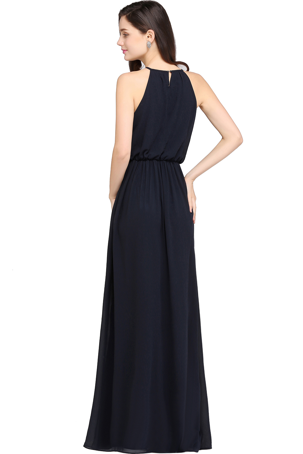 Simple A-Line Chiffon Halter Sleeveless Floor-Length Bridesmaid Dresses