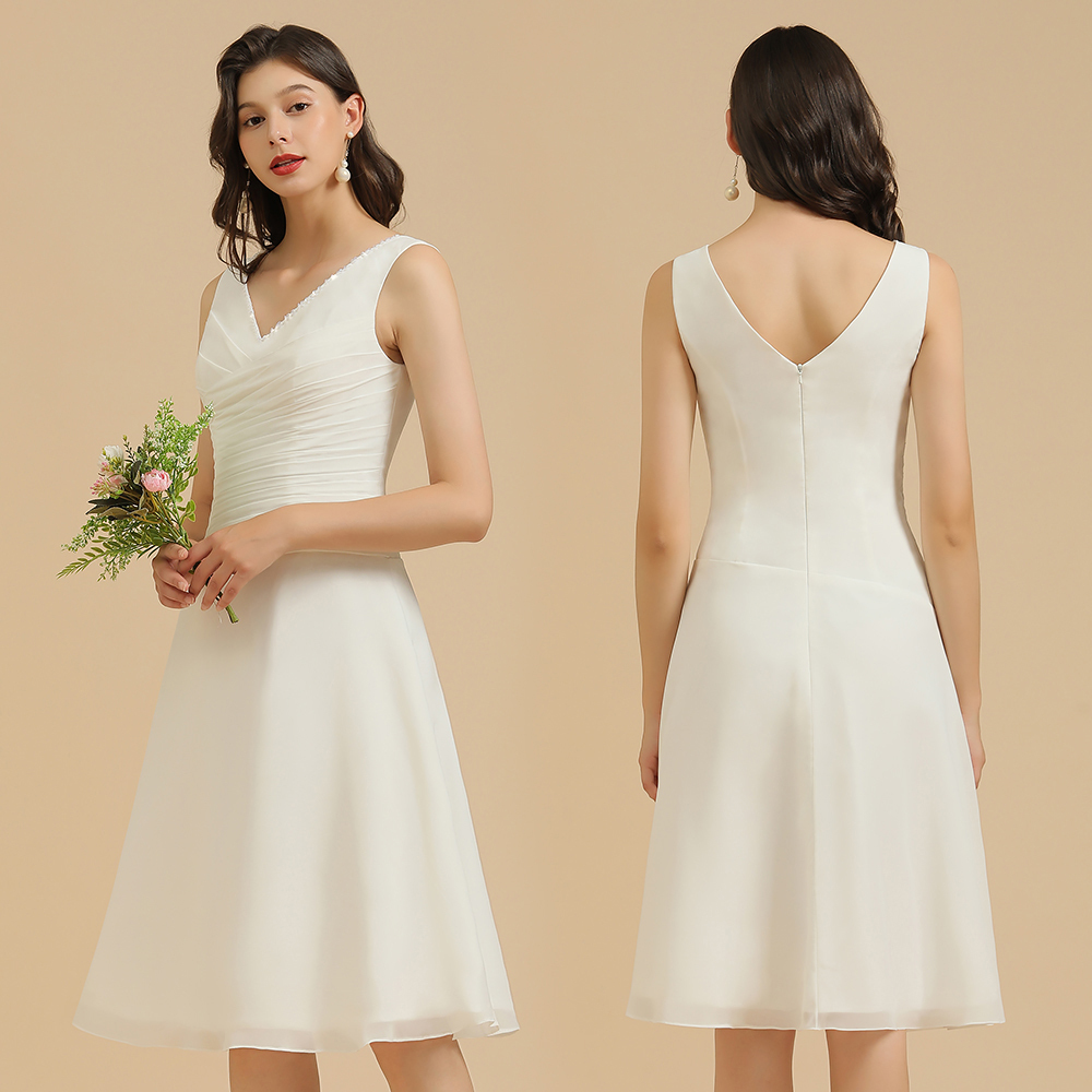 Simple A-line Straps Ruffles Short Bridesmaid Dress