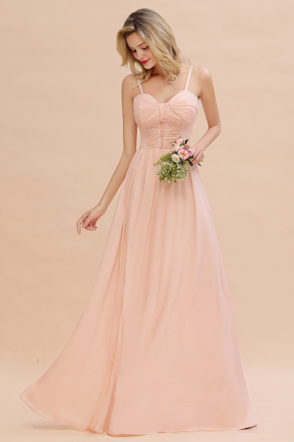 Simple Chiffon Straps Beadings Long Bridesmaid Dress