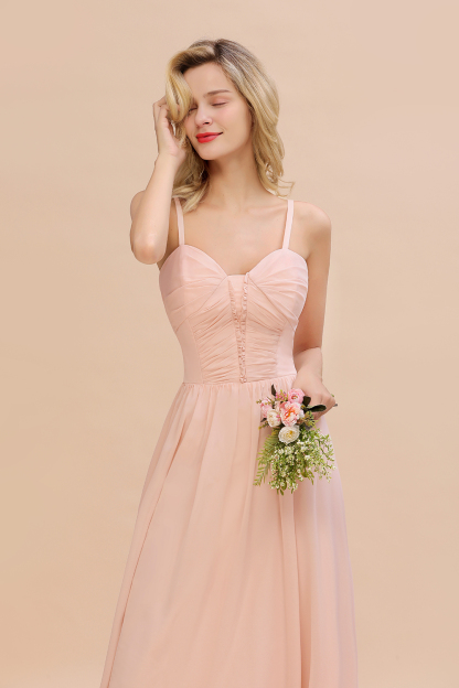 Simple Chiffon Straps Beadings Long Bridesmaid Dress